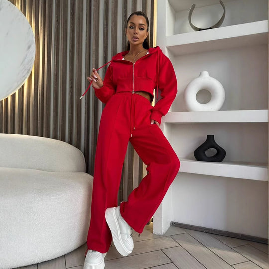 Damen modisches Zweiteiliges Sport-Loungewear-Set mit cropped Hoodie und weitem Schnitt Heidi-Mode
