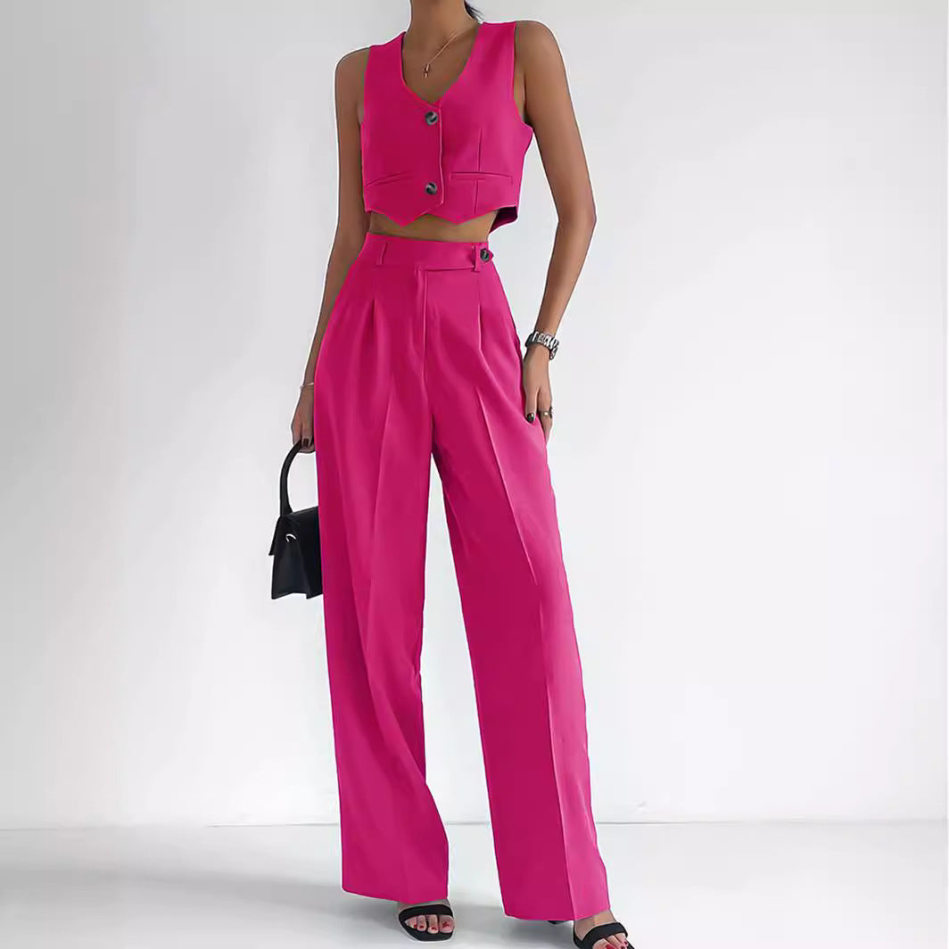 Damen Modisches Zweiteiler-Set mit ärmellosem Oberteil und weit geschnittenen Hosen Heidi-Mode