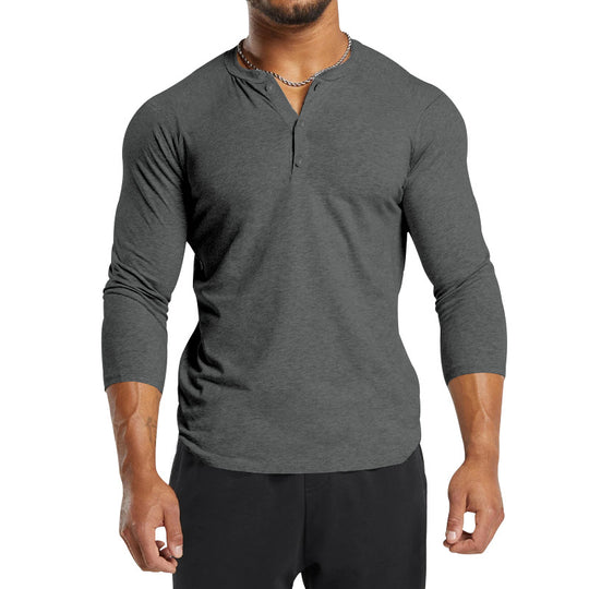 Herren Langarm-Henley-Shirt aus atmungsaktivem Baumwollmix mit Knopfdetails Heidi-Mode