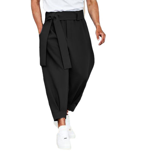 Herren elegante Freizeithose mit bindbarem Taillenband und weitem Schnitt Heidi-Mode