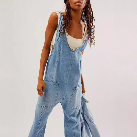 Damen Lässiger Denim-Overall mit großen Taschen Heidi-Mode