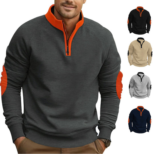 Herren sportlicher Pullover mit Viertelreißverschluss und stylischen Kontrastärmel Heidi-Mode