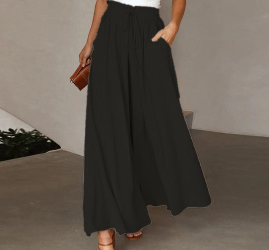 Damen luftige Palazzo-Hose mit elastischem Bund und Seitentaschen Heidi-Mode