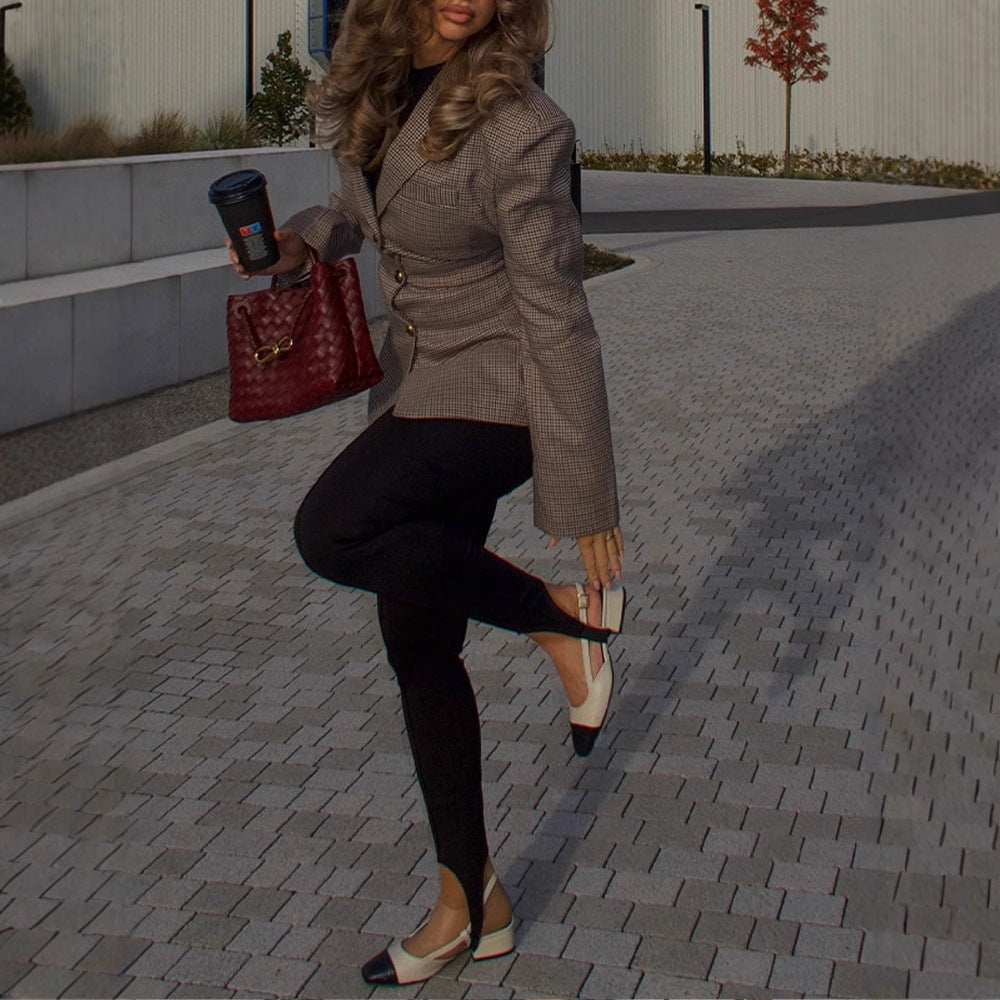 Damen Modischer Blazer im Karomuster mit taillierter Passform Heidi-Mode