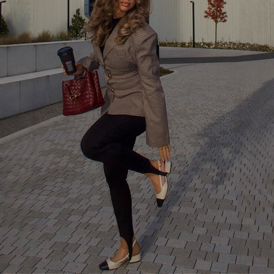 Damen Modischer Blazer im Karomuster mit taillierter Passform Heidi-Mode