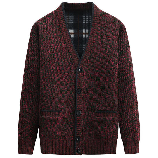 Herren Strickjacke mit kariertem Innenfutter und praktischen Taschen Heidi-Mode