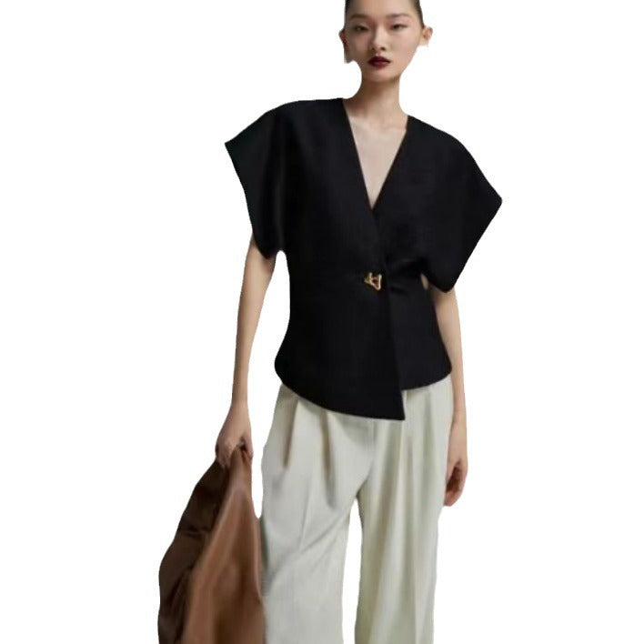 Damen Überwurfjacke mit weitem Schnitt und elegantem Knopf Heidi-Mode