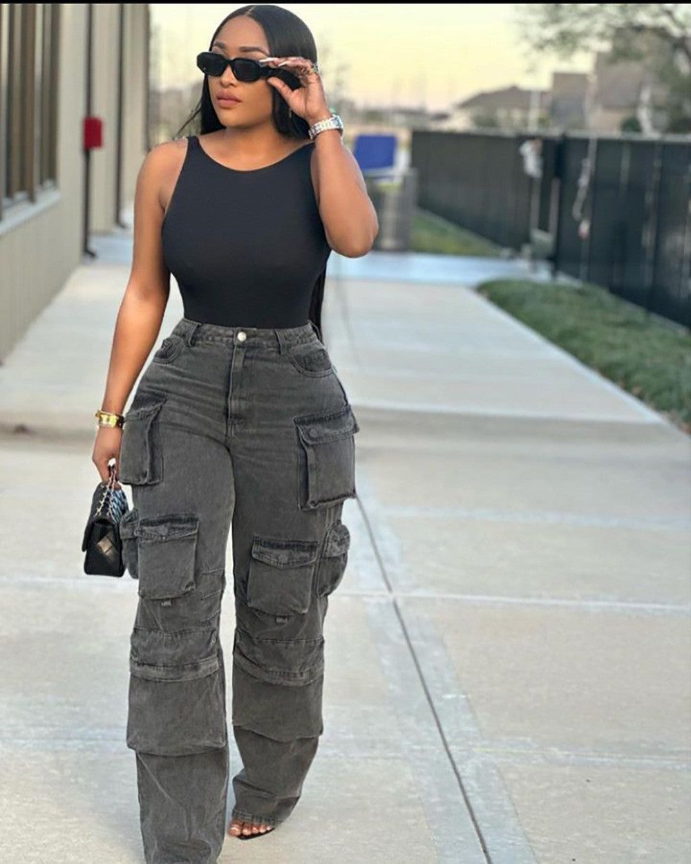 Damen Cargo-Hose mit praktischen Seitentaschen und lässigem Schnitt Heidi-Mode