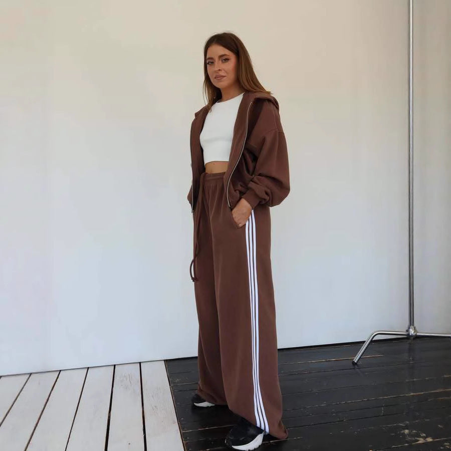 Damen Trendiges Sport-Lounge-Set mit cropped Sweatjacke und weit geschnittenen Jogginghosen Heidi-Mode