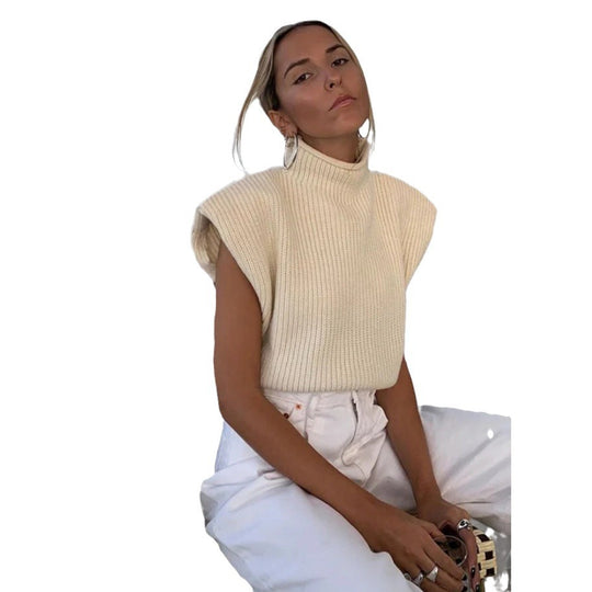 Damen Stricktop mit Stehkragen und Puffärmeln Heidi-Mode