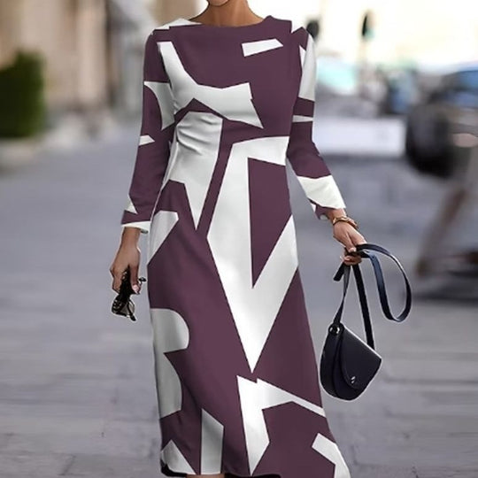 Damen Langarm Kleid mit grafischem Design und elegantem Schnitt Heidi-Mode