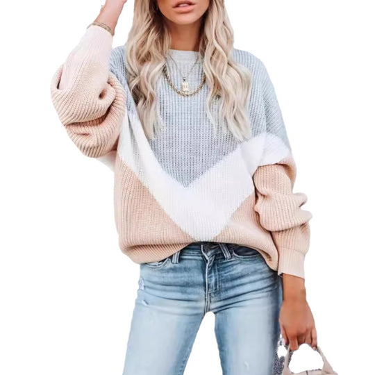 Damen Modischer Strickpullover mit innovativem Muster und weiten Ärmeln Heidi-Mode