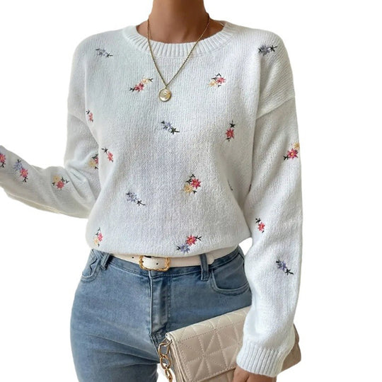 Damen kuscheliger Strickpullover mit floralem Motiv Heidi-Mode