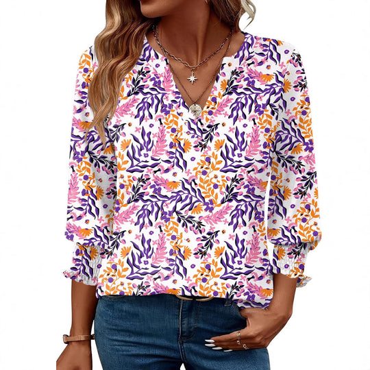 Damen modische Bluse mit verspieltem Paisleymuster und Rüschendetails Heidi-Mode
