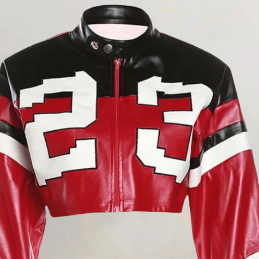 Damen cropped Kunstlederjacke im auffälligen Design Heidi-Mode