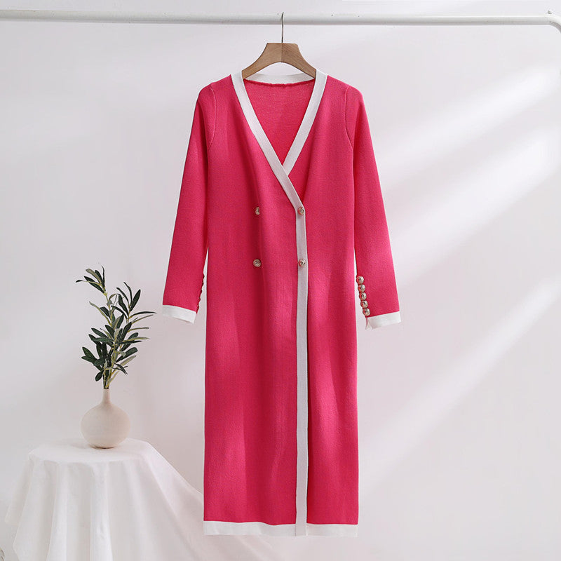 Damen eleganter Strickmantel mit Knopfdetails und V-Ausschnitt Heidi-Mode
