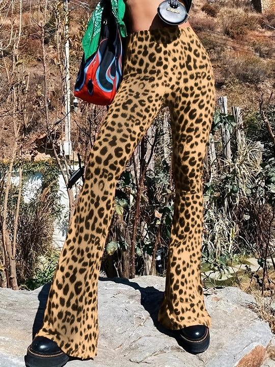 Damen Flared Leggings mit trendigem Leopardenmuster Heidi-Mode