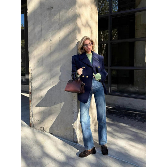 Damen Wollmantel mit doppeltem Knopfverschluss und elegance Schnitt Heidi-Mode