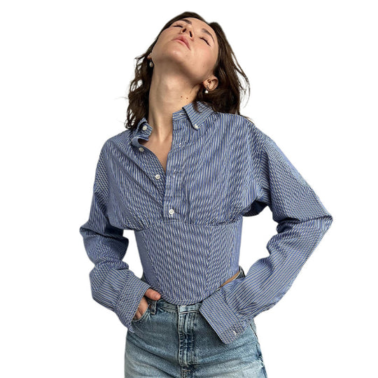 Damen Hemdbluse mit innovativem Schnitt und strukturierten Ärmeln Heidi-Mode