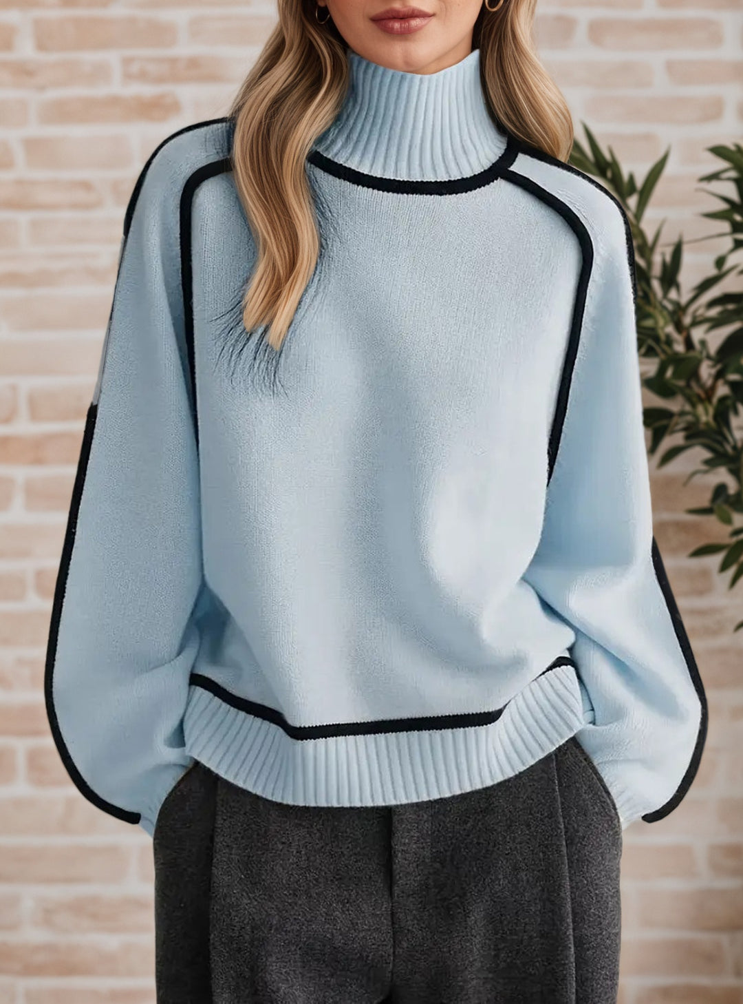 Damen Pullover mit hohem Kragen und Volumenärmeln Heidi-Mode