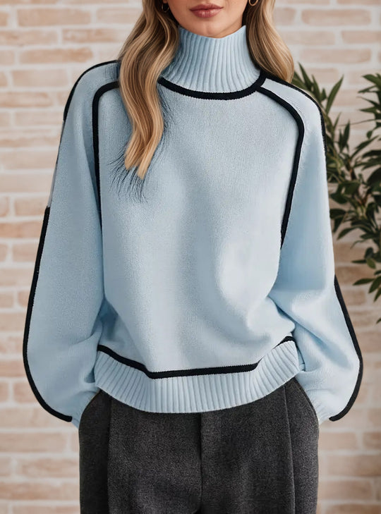 Damen Pullover mit hohem Kragen und Volumenärmeln Heidi-Mode