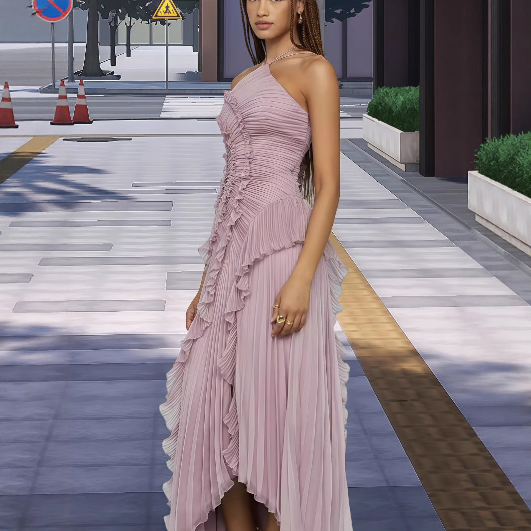 Damen Elegantes Wickelkleid mit plissierten Rüschen und asymmetrischem Saum Heidi-Mode