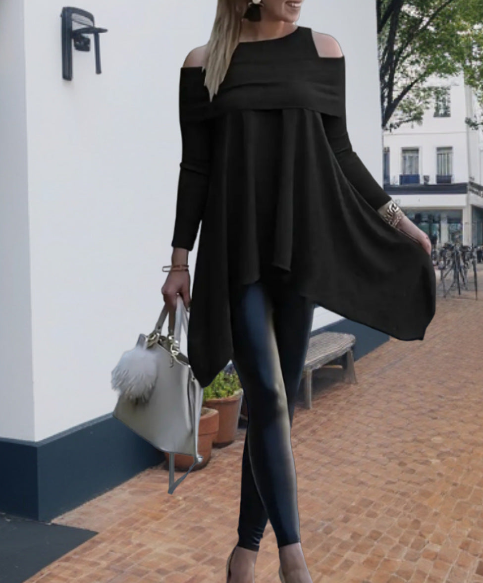 Damen Oversized Oberteil mit schickem Off-Shoulder Design und asymmetrischem Saum Heidi-Mode