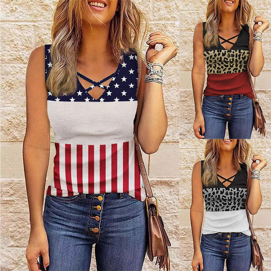 Damen ärmelloses Oberteil mit modernem Lagenlook und animalischem Muster Heidi-Mode