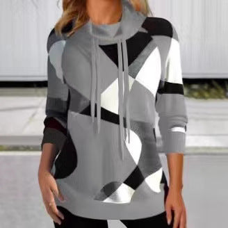 Damen Kapuzenpullover mit geometrischem Muster und hoher Passform Heidi-Mode