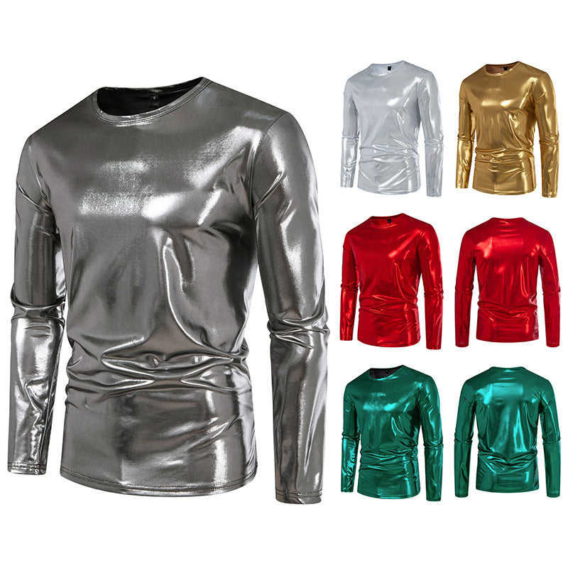 Herren stylisches Langarmshirt aus glänzendem Material Heidi-Mode