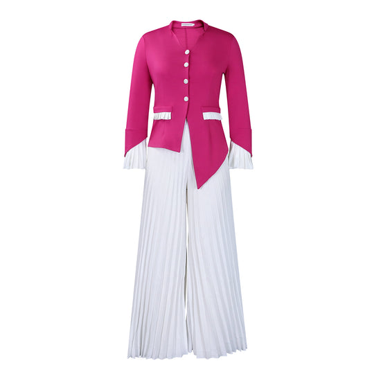 Damen Eleganter Blazer mit plissierten Hosen Heidi-Mode