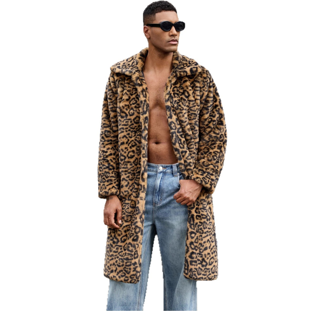 Herren Luxus Kunstpelzmantel mit Leopardenmuster Heidi-Mode