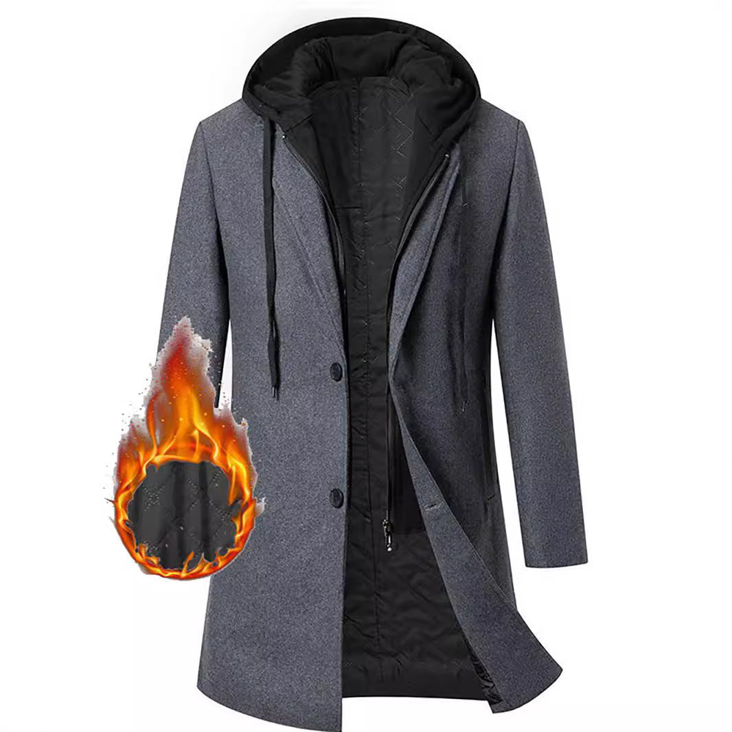 Damen eleganter Mantel mit abnehmbarer Kapuze und sportlichen Akzenten Heidi-Mode