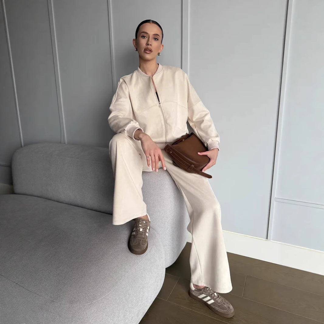 Damen Sportliche Loungewear-Jacke und weite Hose mit elastischem Bund Heidi-Mode