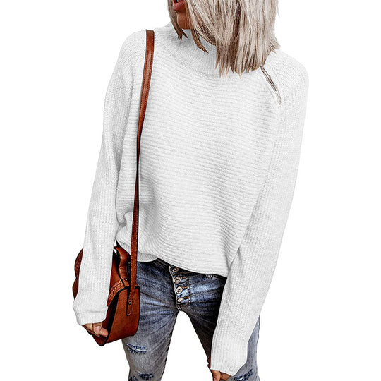 Damen lässiger Strickpullover mit hochgeschlossenem Kragen und dekorativen Nähten Heidi-Mode