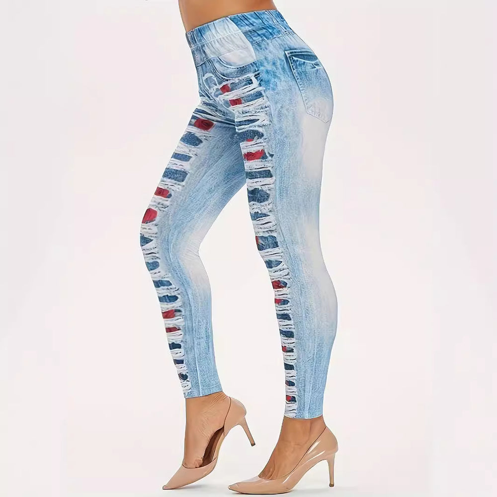 Damen Leggings mit coolen Destroyed-Details und hohem Bund Heidi-Mode