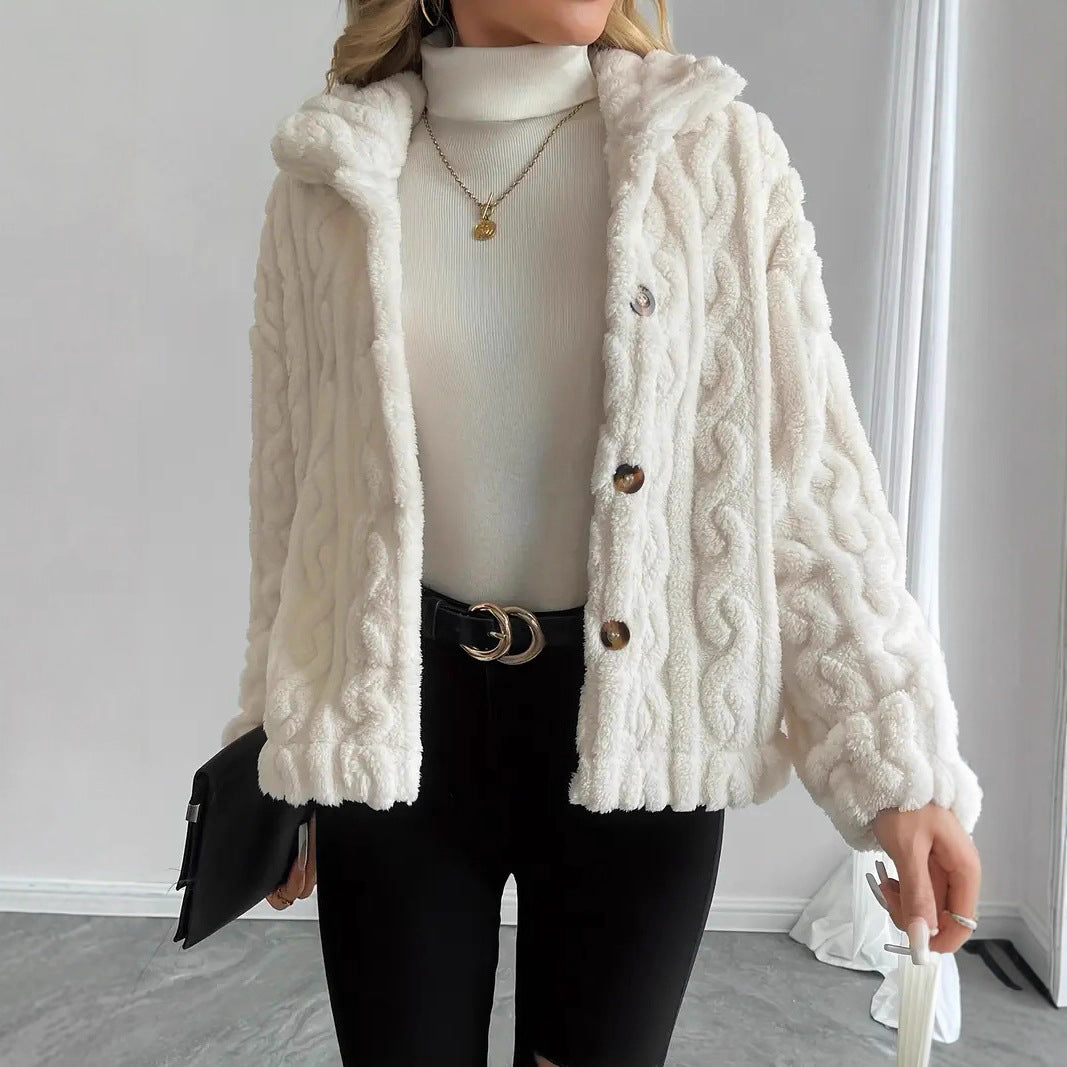 Damen Kuschelige Strickjacke mit Knöpfen und Kapuze Heidi-Mode