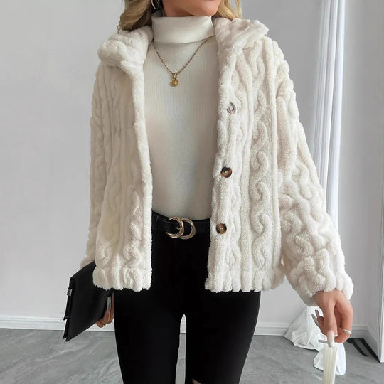Damen Kuschelige Strickjacke mit Knöpfen und Kapuze Heidi-Mode