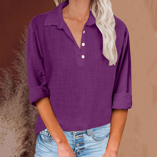 Damen lässige Hemdbluse mit Knopfleiste und umschlagbaren Ärmeln Heidi-Mode