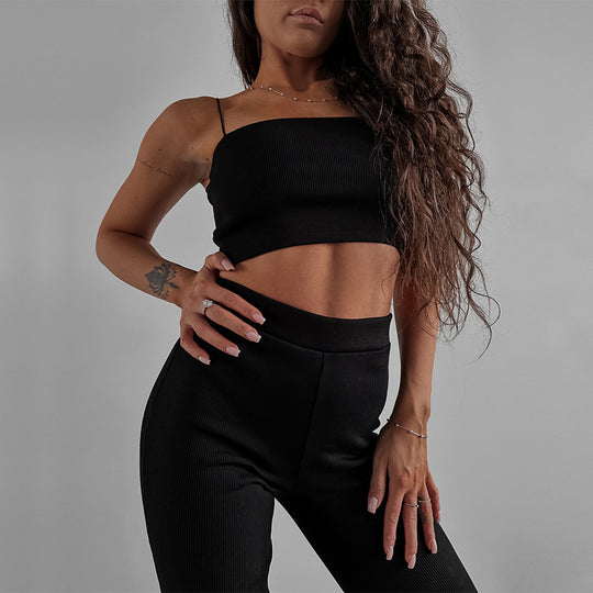 Damen Sportliches Ensemble aus elastischem Cropped Top und körpernahen Leggings Heidi-Mode