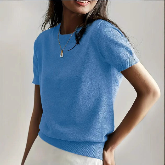 Damen Feinstrickpullover mit kurzarmiger Silhouette und weich fließendem Material Heidi-Mode