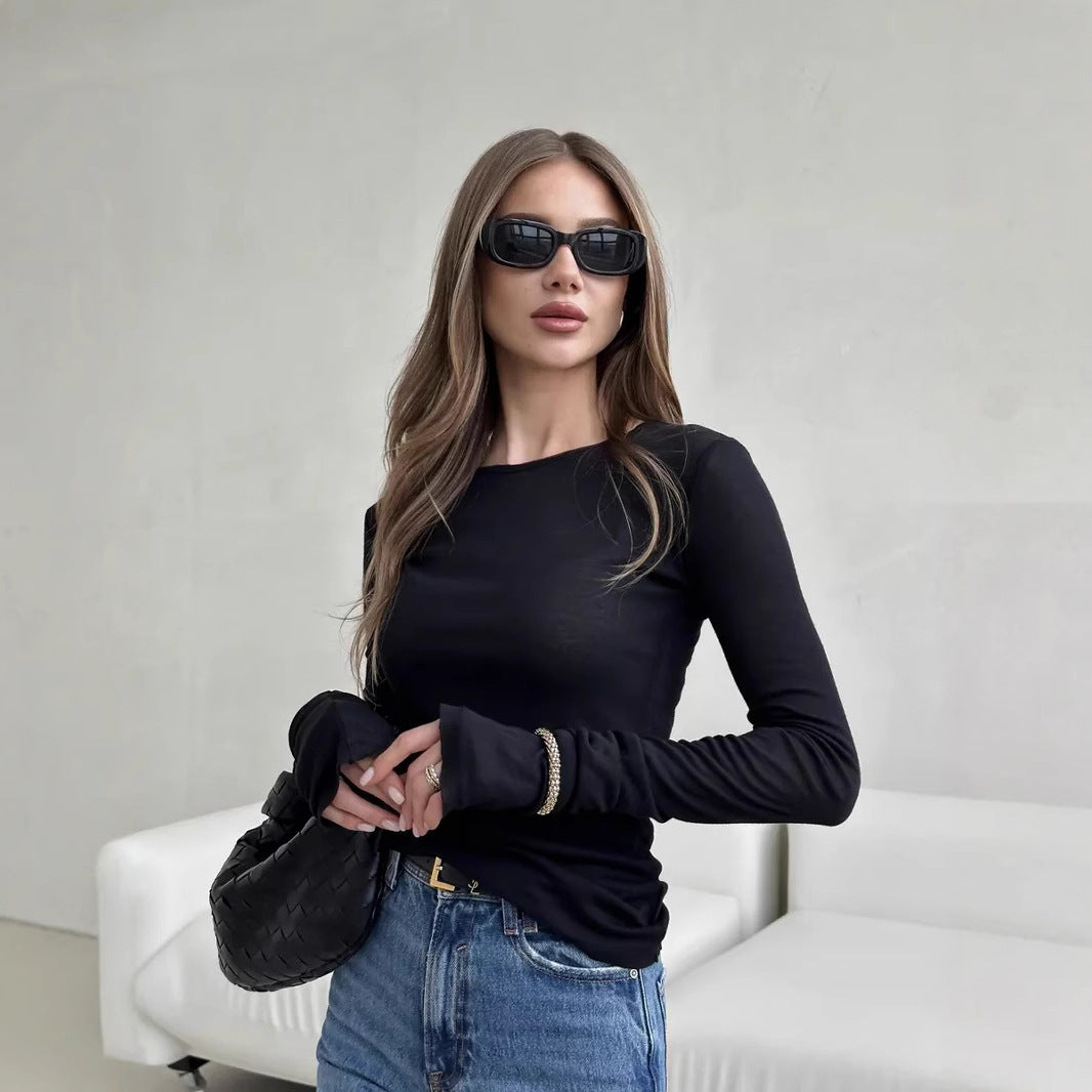 Damen Langarm T-Shirt mit Daumenlöchern Heidi-Mode