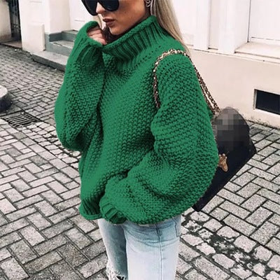 Damen Grobstrick Pullover mit Stehkragen und voluminösen Ärmeln Heidi-Mode