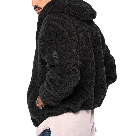 Herren kuschelige Teddyjacke mit seitlichen Reißverschlusstaschen und Kapuze Heidi-Mode
