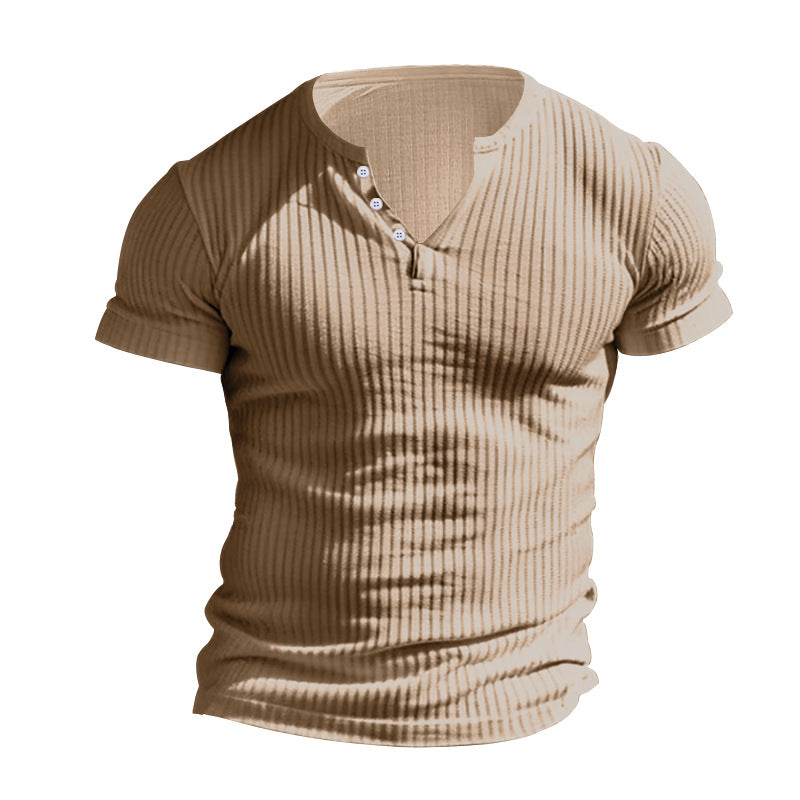 Herren elegantes Kurzarmshirt mit strukturiertem Rippdesign und Knopfleiste Heidi-Mode
