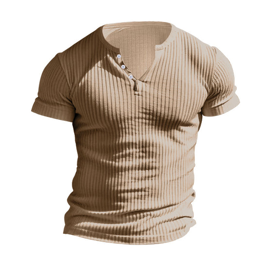 Herren elegantes Kurzarmshirt mit strukturiertem Rippdesign und Knopfleiste Heidi-Mode