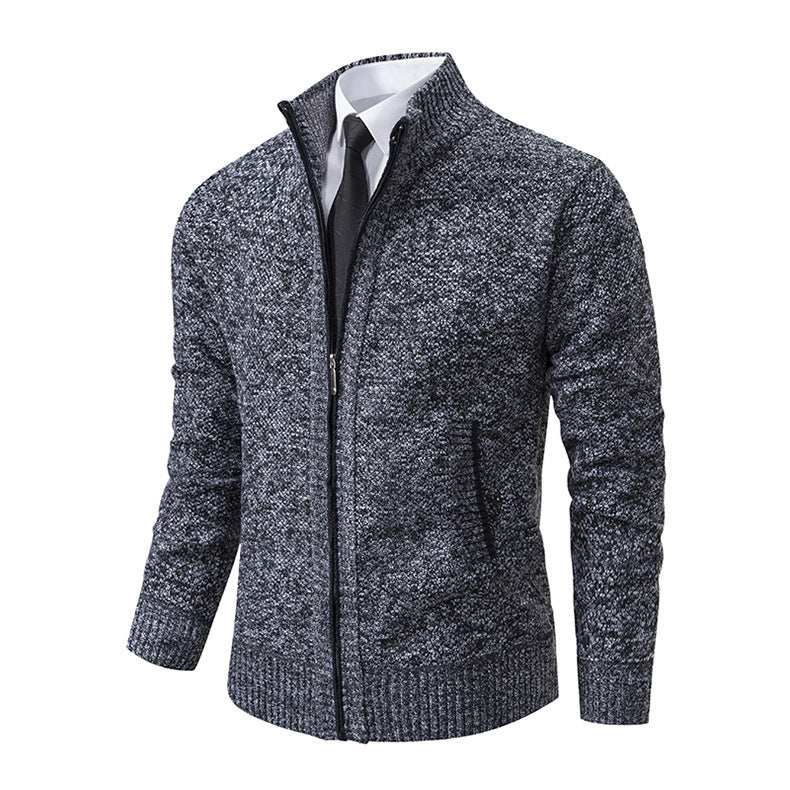 Herren Strickjacke mit hohem Kragen und elegantem Reißverschluss Heidi-Mode