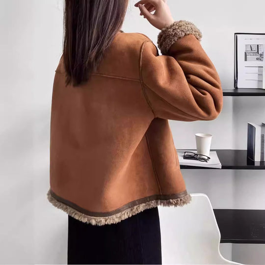 Damen Kunstlederjacke mit kuscheligem Teddyfutter Heidi-Mode