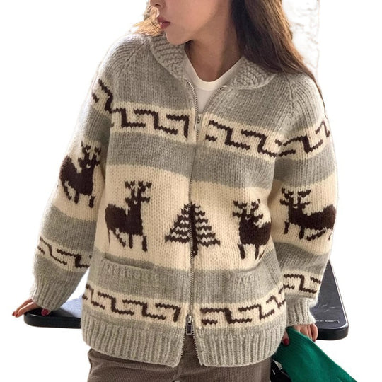 Damen Kuscheliger Zip-Cardigan mit festlichem Motiv Heidi-Mode