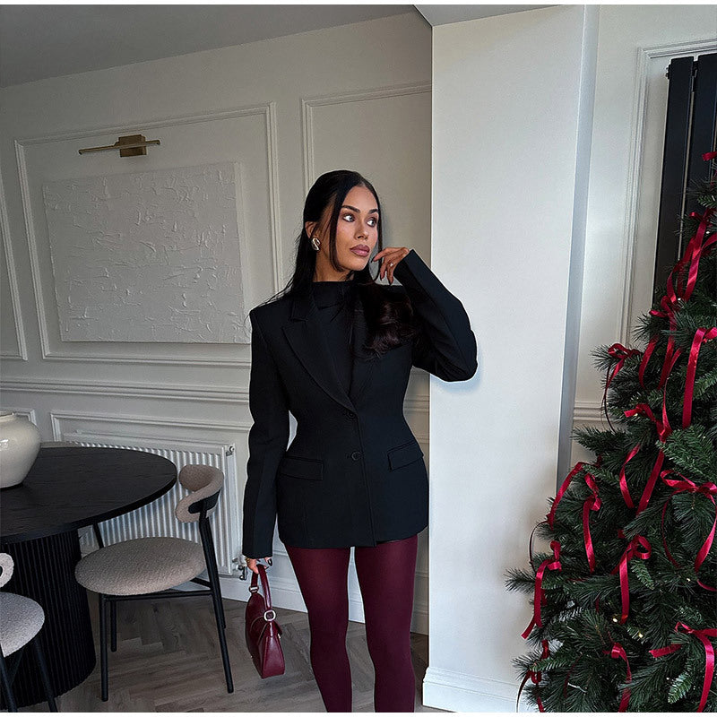 Damen elegante Blazerjacke im Oversized-Schnitt mit schickem Revers Heidi-Mode